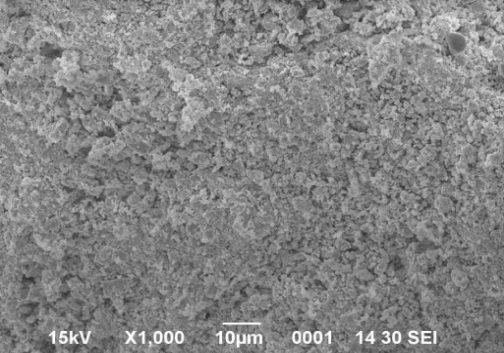 SEM micrograph of lead sulphate crystal structure at 1000x magnification