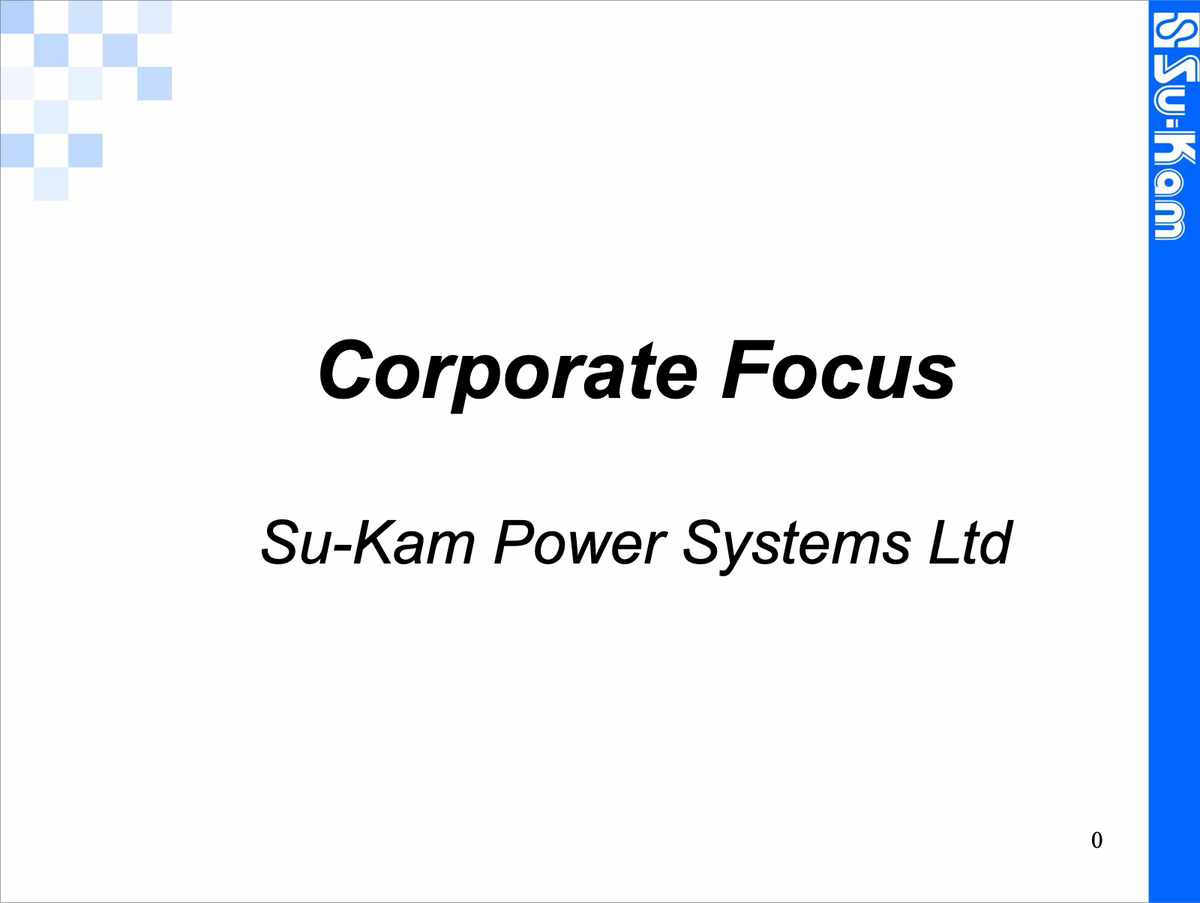 Su-Kam Corporate Focus presentation title slide for MSME training