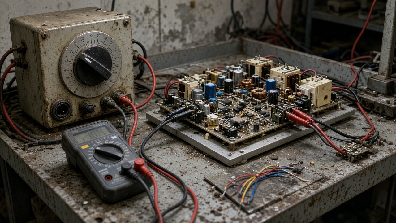 Variac and power-electronics destruction test rig on an Indian workshop bench