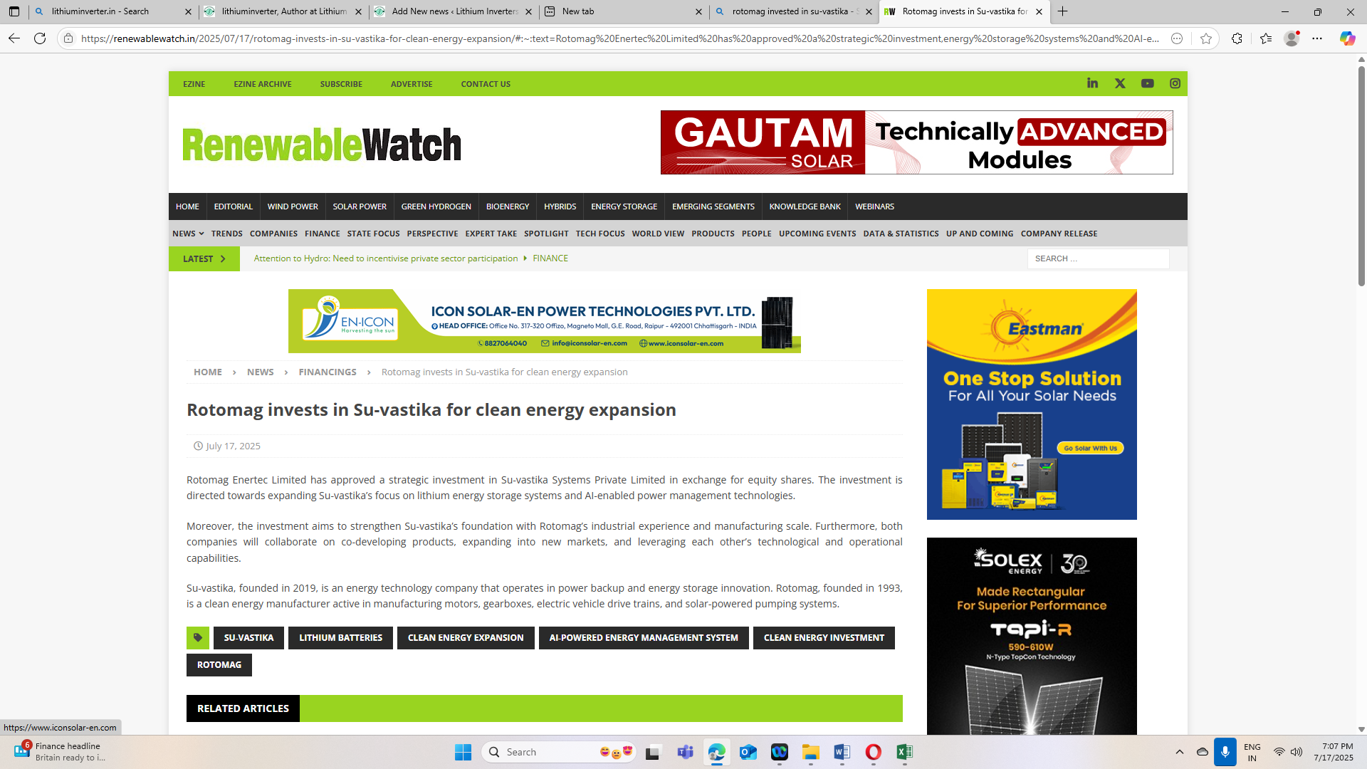 Rotomag Invests in Su-vastika for Clean-Energy Push