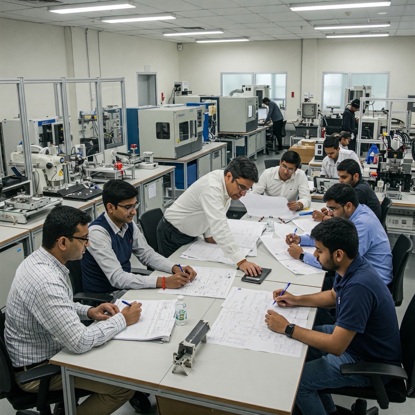 Team collaboration in the R&D lab over engineering drawings