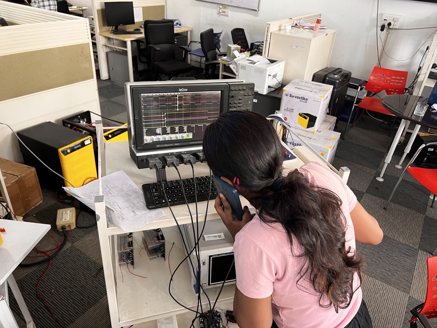 Test setup with LeCroy oscilloscope and measurement gear